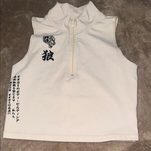 Darc Sport White Sleeveless Zip Mock Neck Tank with Black Graphic